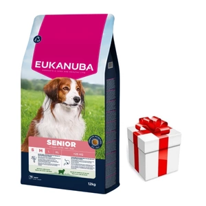 EUKANUBA Mature&Senior Mažų ir vidutinių veislių ėriena su ryžiais 12kg + Staigmena Šunui
