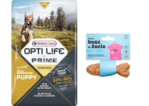 VERSELE-LAGA Opti Life Prime Puppy 2,5 kg - Šuniukų ėdalas be grūdų su vištiena + Šuniuko kramtomasis kaulas, 10 cm