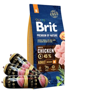 BRIT Premium By Nature Adult M 15kg + Hektor paukštienos batonas 3x900g