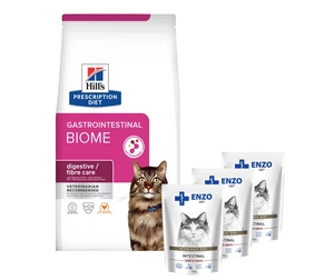 HILL'S PD Prescription Diet Feline Gastrointestinal Biome 3kg + ENZO VET Žarnynas su ėriena padaže katėms 3x100g