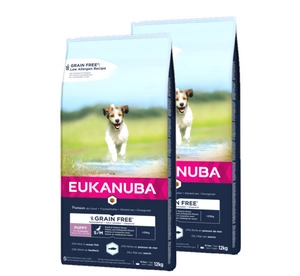EUKANUBA Puppy&Junior Small/Medium Grain Free 2x12kg - 3% PIGIAU