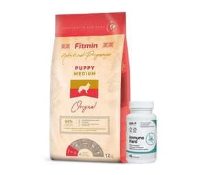 FITMIN Medium Puppy 12kg + LAB-V Immuno Hard - imuniteto stiprinimas šunims ir katėms 45 kapsulės