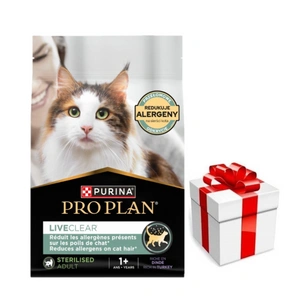 PRO PLAN LiveClear Maistas suaugusiems katėms po sterilizacijos, turtingas kalakutiena, 2,8 kg + Staigmena katei