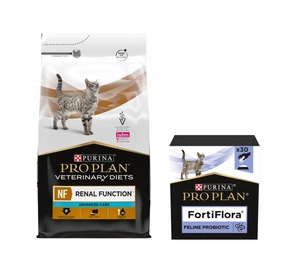 PURINA Veterinary PVD NF Inkstų funkcija katė 5 kg + PURINA PVD FortiFlora Cat 30 paketėlių