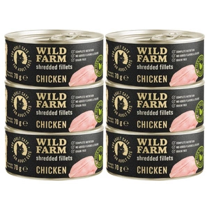 WILD FARM Fillets Chicken 6x70g - drėgnas kačių maistas be grūdų, filė sultinyje
