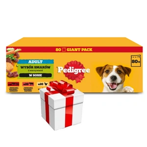 PEDIGREE® Adult drėgnas ėdalas suaugusiems šunims, įvairių skonių padaže, 80 x 100 g + Staigmena Šunui