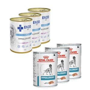 ROYAL CANIN Hypoallergenic DR21 3x400g skardinė + ENZO VET Hipoalerginė dieta su triušiena šunims 3x400g