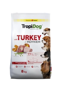 TROPIDOG Premium Adult Small Breeds su kalakutiena ir ryžiais 8kg