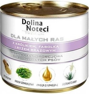 Dolina Noteci PREMIUM mažų veislių šunims su triušiena, pupelėmis ir ryžiais 185g