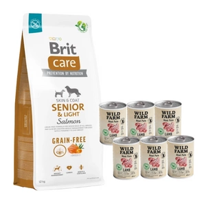 BRIT CARE Dog Grain-free Senior & Light Salmon 12kg + Wild Farm Pate Lamb 6x400g ėrienos ėdalas šunims be glitimo