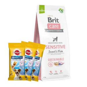 BRIT CARE Sustainable Sensitive Insect & Fish 12kg + 3xDentaStix NEMOKAMAI