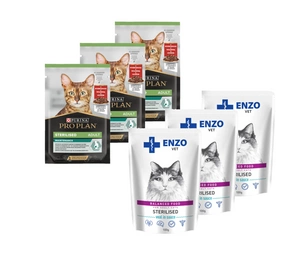Purina Pro Plan Sterilised su jautiena katėms 3x85g + ENZO VET Sterilizuota su veršiena padaže 3x100g