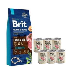 BRIT Premium By Nature Sensitive ėriena 8kg + Wild Farm Pate Lamb 6x400g ėrienos ėdalas šunims be glitimo