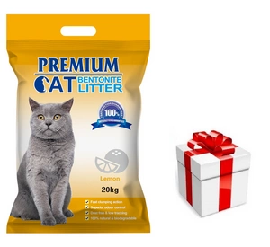 Premium Cat Clumping Bentonite kraikas katėms - citrina 20kg + Staigmena katei