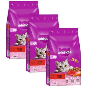 WHISKAS Adult 11,4kg (3x3,8kg) - sausas visavertis pašaras suaugusioms katėms su gardžia jautiena