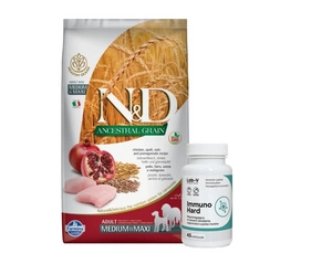 Farmina N&D Ancestral Grain canine CHICKEN & POMEGRANATE ADULT MEDIUM&MAXI 12kg + LAB-V Immuno Hard - imuniteto stiprinimas šunims ir katėms 45 kapsulės