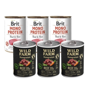 BRIT MONO PROTEIN BEEF & BROWN RICE 3x400g + Wild Farm Monoprotein Beef 3x400g hipoalerginis maistas šunims