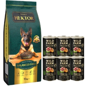 HEKTOR BALANCED Adult 15kg + WILD FARM Monoprotein Pork 6x400g