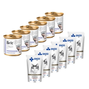 Brit gf veterinary diets cat Gastrointestinal 6x200g + ENZO VET Žarnynas su ėriena padaže katėms 6x100g