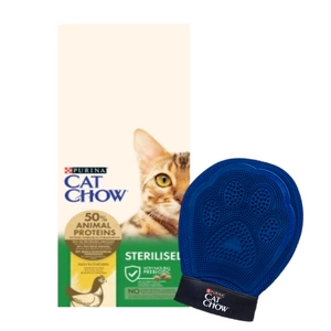 PURINA Cat Chow sterilizuotas vištienos ėdalas 15kg + nemokama priežiūros pirštinė