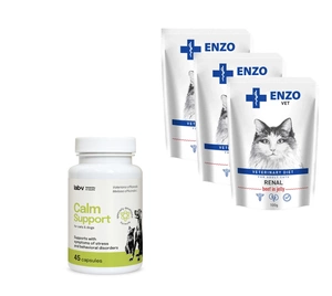 ENZO VET Renal su jautiena želė katėms 3x100g + LAB-V Calm Support - streso ir elgesio sutrikimų simptomų palaikymas 45 kapsulės