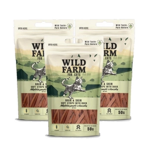 WILD FARM hair&skin soft duck strips 3x50g kačių skanėstas