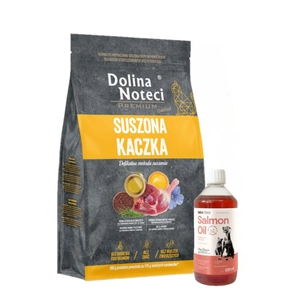 DOLINA NOTECI Aukščiausios kokybės sausas ėdalas sterilizuotoms visų veislių katėms antis 2 kg + LAB V Lašišų aliejus šunims ir katėms 500ml