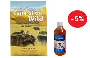 Taste of the Wild High Prairie 12, 2 kg + LAB V Lašišų aliejus šunims ir katėms 500ml