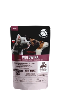 PetRepublic smulkiai pjaustyti gabaliukai lengvuose padažuose - jautiena 12x100g šunims