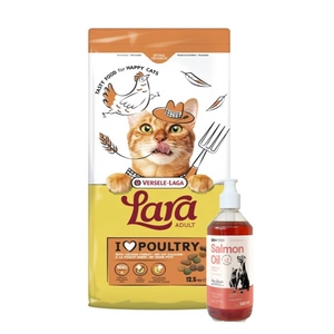 VERSELE-LAGA Lara Adult Turkey & Chicken 12,5kg - suaugusių kačių ėdalas su kalakutiena ir vištiena + LAB V Lašišų aliejus šunims ir katėms 500ml