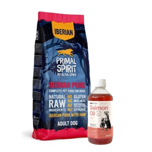 PRIMAL SPIRIT Iberian Pork 12kg + LAB V Lašišų aliejus šunims ir katėms 500ml