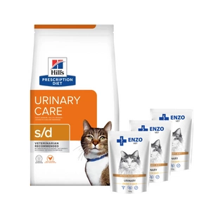 HILL'S PD Prescription Diet Feline s/d 1,5kg + ENZO VET šlapalas su vištiena padaže katėms 3x100g