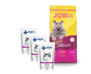 JOSERA JosiCat Classic Sterilised 10kg + 3x ENZO VET Sterilizuota su veršiena padaže 100g