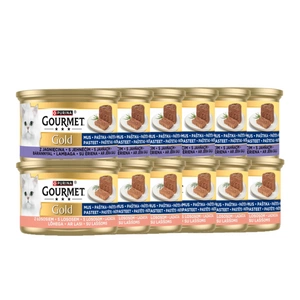 Purina Gourmet Gold putėsiai su ėriena 6x85g + putėsiai su lašiša 6x85g