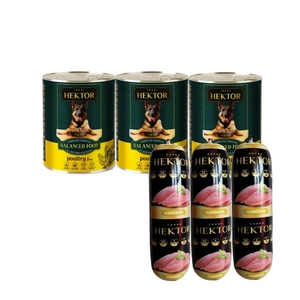 Hektor 3x1240g Naminiai paukščiai + Premium Hektor šunų ėdalo batonėlis su paukštiena 3x900g