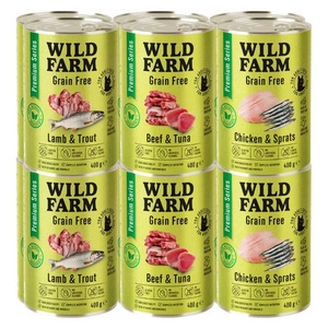 WILD FARM Premium Grain Free mišinys, 12 x 400 g – be grūdų kačių maistas