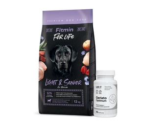 FITMIN For Life Light & Senior 12kg + LAB-V Geriato Optimum - senjorų sveikata šunims ir katėms 45 kapsulės