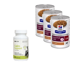 HILL'S PD Prescription Diet Canine i/d 3x360g - skardinė + LAB-V Calm Support - streso ir elgesio sutrikimų simptomų palaikymas 45 kapsulės