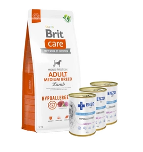 BRIT CARE Dog Hypoallergenic Adult Medium Breed Lamb 12kg + ENZO VET Hipoalerginė dieta su triušiena šunims 3x400g