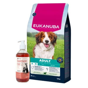 EUKANUBA Adult Small&Medium Breed Rich In Lamb & Rice 12kg + LAB V Lašišų aliejus šunims ir katėms 500ml