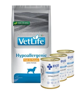 FARMINA Vet Life Hypoallergenic Fish & Potato 12kg + ENZO VET Hipoalerginė dieta su kalakutiena šunims 3x400g