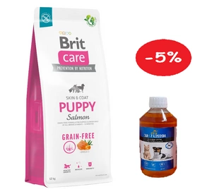 BRIT CARE Dog Grain-free Puppy Salmon 12kg + LAB V Lašišų aliejus šunims ir katėms 500ml 5% PIGIAU
