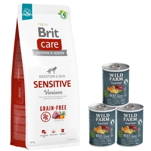 BRIT CARE Grain-free Sensitive Venison 12kg + Wild Farm Superfood Beef 3x400 g pašaro šunims be grūdų