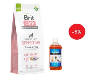 BRIT CARE Sustainable Sensitive Insect & Fish 12kg + LAB V Lašišų aliejus šunims ir katėms 500ml
