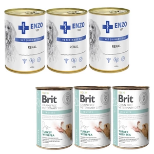 BRIT GF veterinarinės dietos šunims Struvite 3x400g + ENZO VET Inkstų dietos inkstų ligoms gydyti su jautiena šunims 3x400g