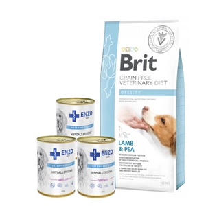 Brit GF veterinary diets dog Obesity 12 kg + ENZO VET Hipoalerginė dieta su triušiena šunims 3x400g
