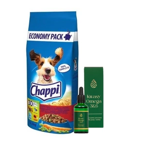 CHAPPI 13,5 kg - sausas maistas šunims su jautiena, paukštiena ir daržovėmis + LAB-V Omega 3 ir 6 riebalų rūgštys bendrai šunų ir kačių sveikatos, kailio ir odos būklei gerinti 50ml