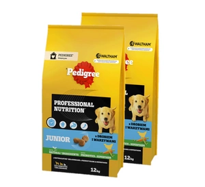 PEDIGREE® Junior Professional Nutrition 2x12 kg su paukštiena ir daržovėmis - sausas visavertis maistas didelių ir vidutinių veislių šuniukams