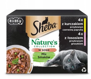 SHEBA paketėlis 8x85 g Nature's Collection Selection of Flavours - visavertis drėgnas maistas suaugusioms katėms, su padažu