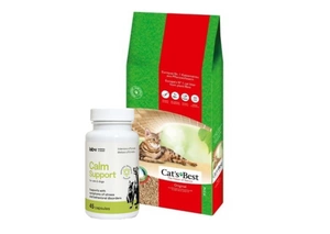 JRS Cat's Best Original kraikas 40l / 17,2kg + LAB-V Calm Support - streso ir elgesio sutrikimų simptomų palaikymas 45 kapsulės